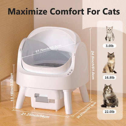 Revolutionary Self-Cleaning Cat Litter Box with Safety Features, Litter Mat & Trash Bags - Modern White Design