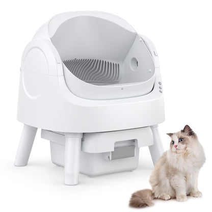 Revolutionary Self-Cleaning Cat Litter Box with Safety Features, Litter Mat & Trash Bags - Modern White Design