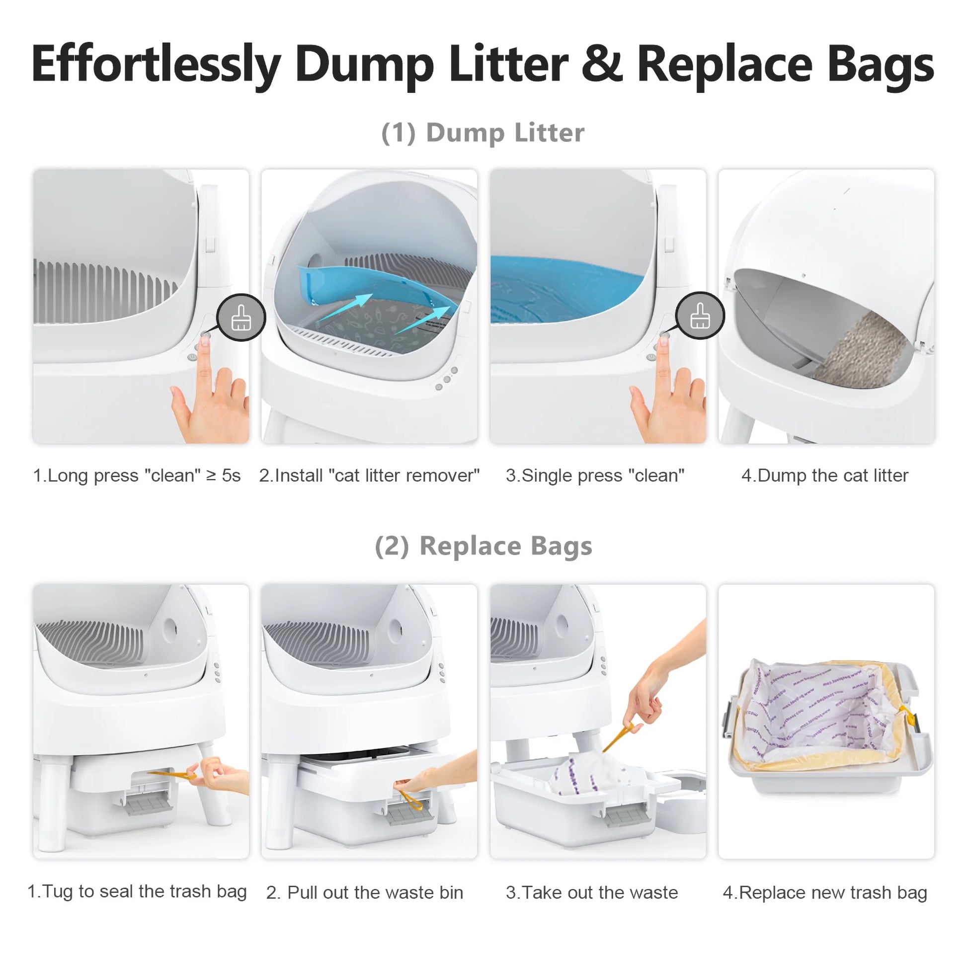Revolutionary Self-Cleaning Cat Litter Box with Safety Features, Litter Mat & Trash Bags - Modern White Design