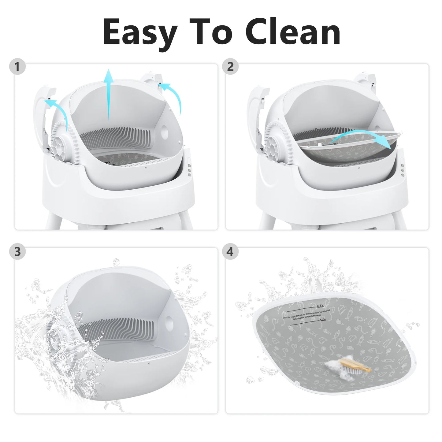 Revolutionary Self-Cleaning Cat Litter Box with Safety Features, Litter Mat & Trash Bags - Modern White Design