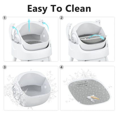 Revolutionary Self-Cleaning Cat Litter Box with Safety Features, Litter Mat & Trash Bags - Modern White Design
