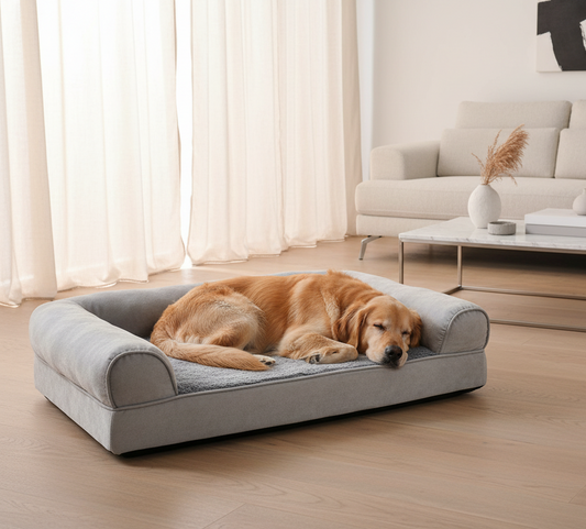 Orthopedic Dog Bed for Medium/Small Dogs W/ Removable Bolsters & Washable Cover, for Dogs up to 35 Lbs - Plush & Suede Sofa - Gray, Medium