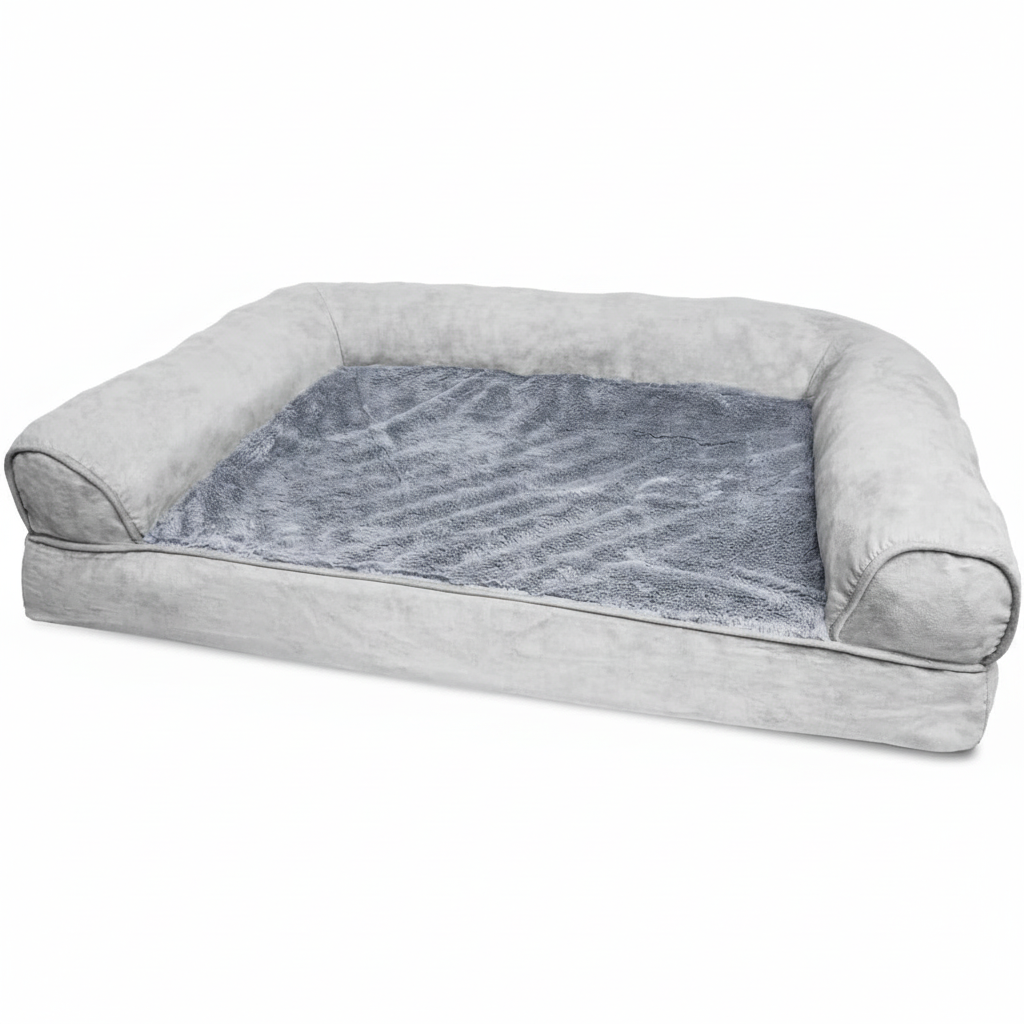 Orthopedic Dog Bed for Medium/Small Dogs W/ Removable Bolsters & Washable Cover, for Dogs up to 35 Lbs - Plush & Suede Sofa - Gray, Medium