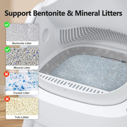 Revolutionary Self-Cleaning Cat Litter Box with Safety Features, Litter Mat & Trash Bags - Modern White Design