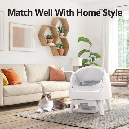 Revolutionary Self-Cleaning Cat Litter Box with Safety Features, Litter Mat & Trash Bags - Modern White Design
